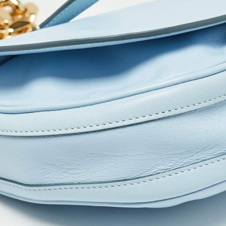 Pre Owned Burberry Light Blue Soft Leather Small Olympia Bag