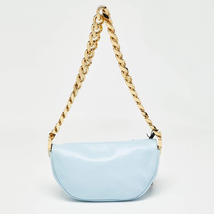 Pre Owned Burberry Light Blue Soft Leather Small Olympia Bag