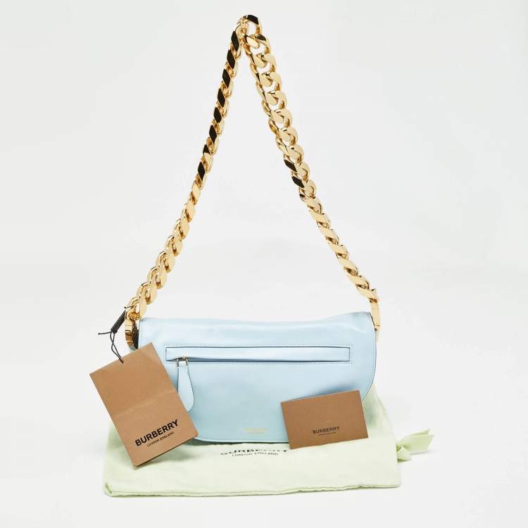 Pre Owned Burberry Light Blue Soft Leather Small Olympia Bag