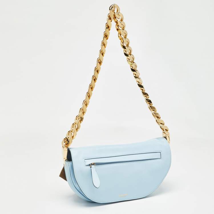 Pre Owned Burberry Light Blue Soft Leather Small Olympia Bag