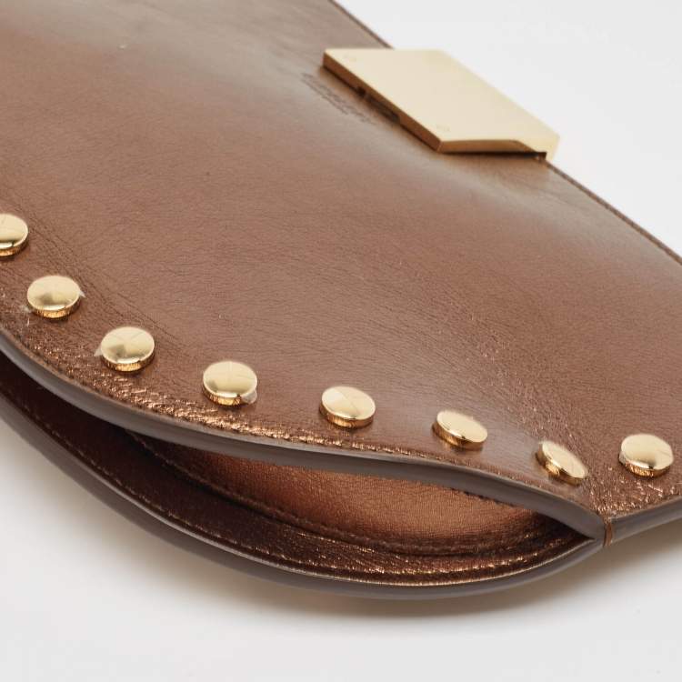 Pre Owned Burberry Bronze Leather Studded Olympia Clutch