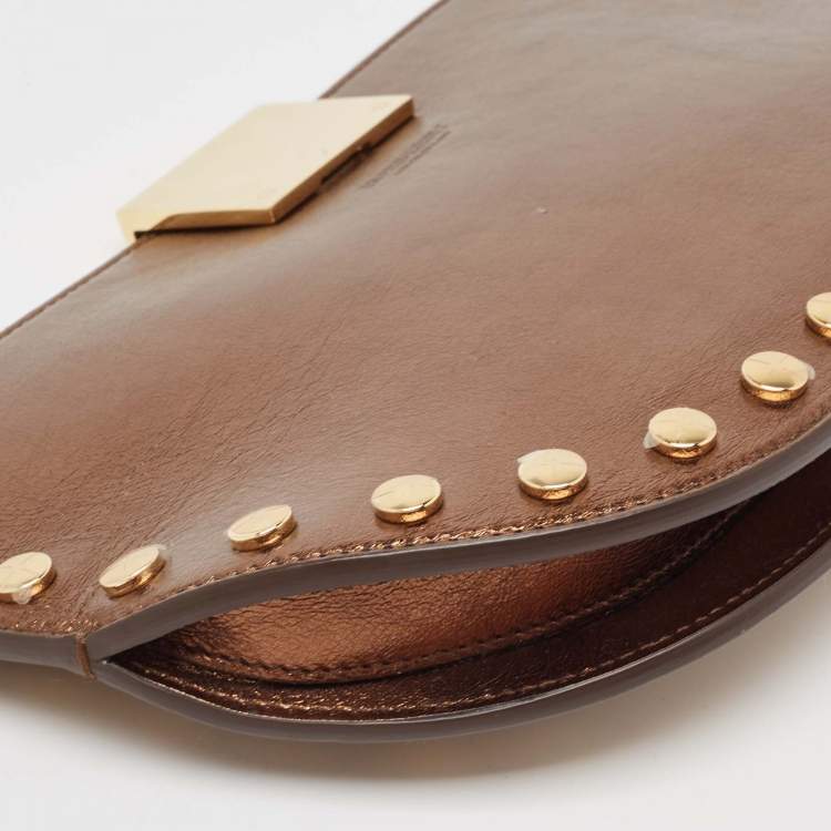 Pre Owned Burberry Bronze Leather Studded Olympia Clutch