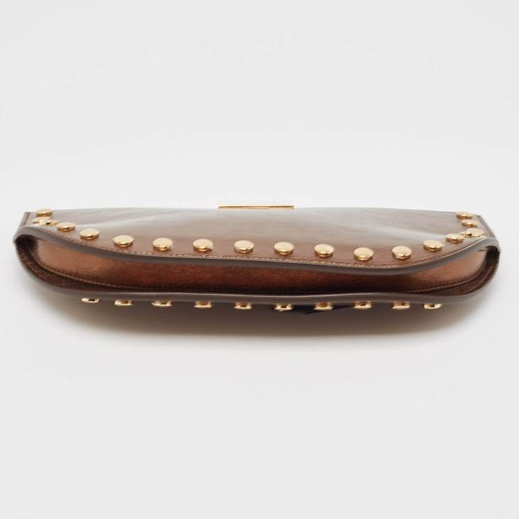 Pre Owned Burberry Bronze Leather Studded Olympia Clutch