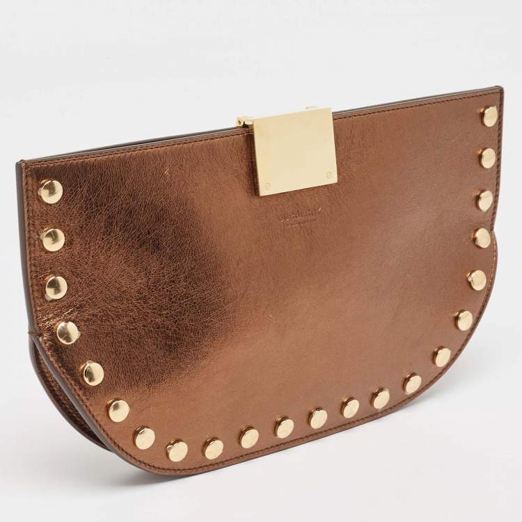 Pre Owned Burberry Bronze Leather Studded Olympia Clutch