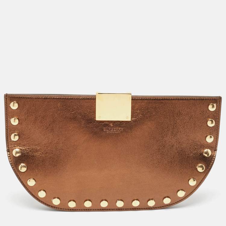 Pre Owned Burberry Bronze Leather Studded Olympia Clutch