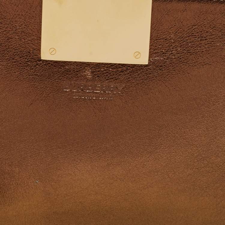Pre Owned Burberry Bronze Leather Studded Olympia Clutch
