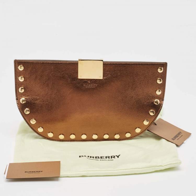 Pre Owned Burberry Bronze Leather Studded Olympia Clutch