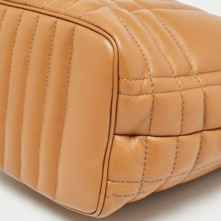 Pre Owned Burberry Marple Brown Embossed Check Leather Small Lola Bucket Bag