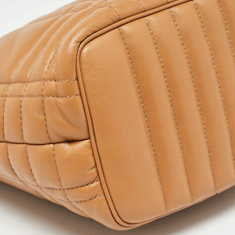 Pre Owned Burberry Marple Brown Embossed Check Leather Small Lola Bucket Bag
