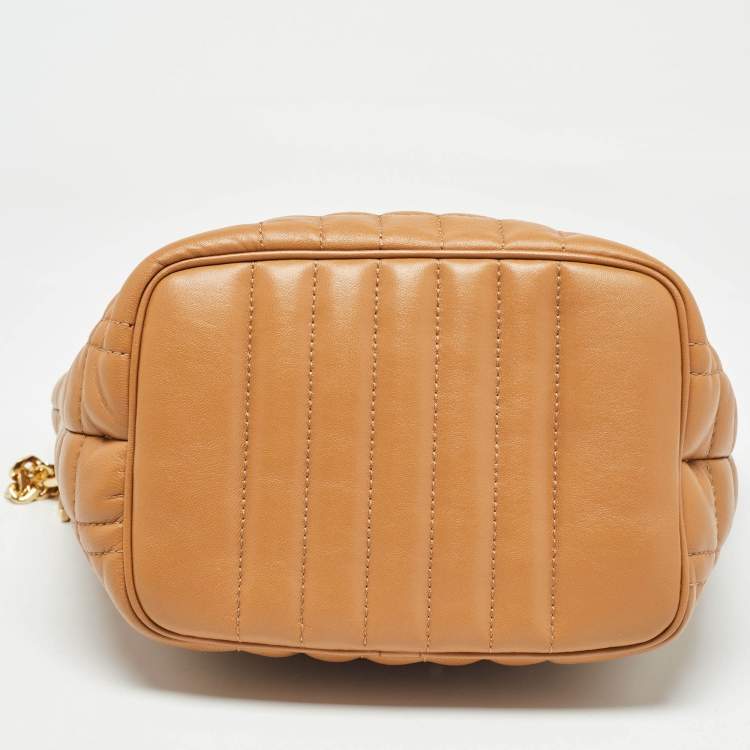 Pre Owned Burberry Marple Brown Embossed Check Leather Small Lola Bucket Bag