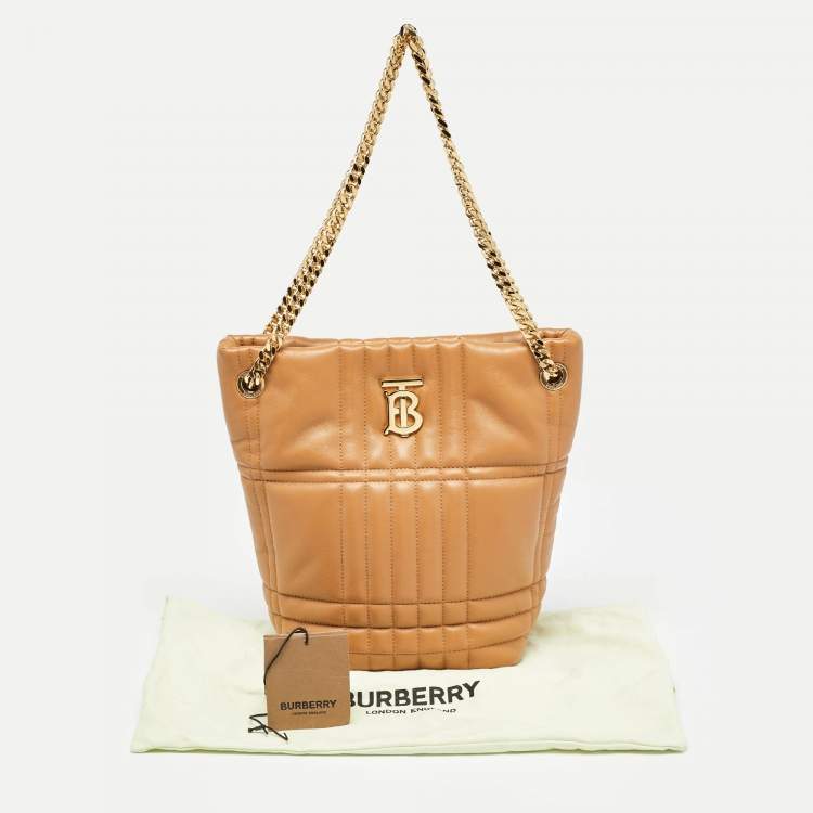 Pre Owned Burberry Marple Brown Embossed Check Leather Small Lola Bucket Bag