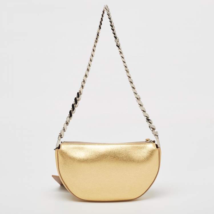 Pre Owned Burberry Gold Leather Mini Olympia Zip Chain Bag
