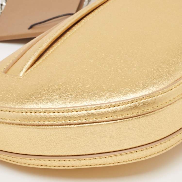 Pre Owned Burberry Gold Leather Mini Olympia Zip Chain Bag