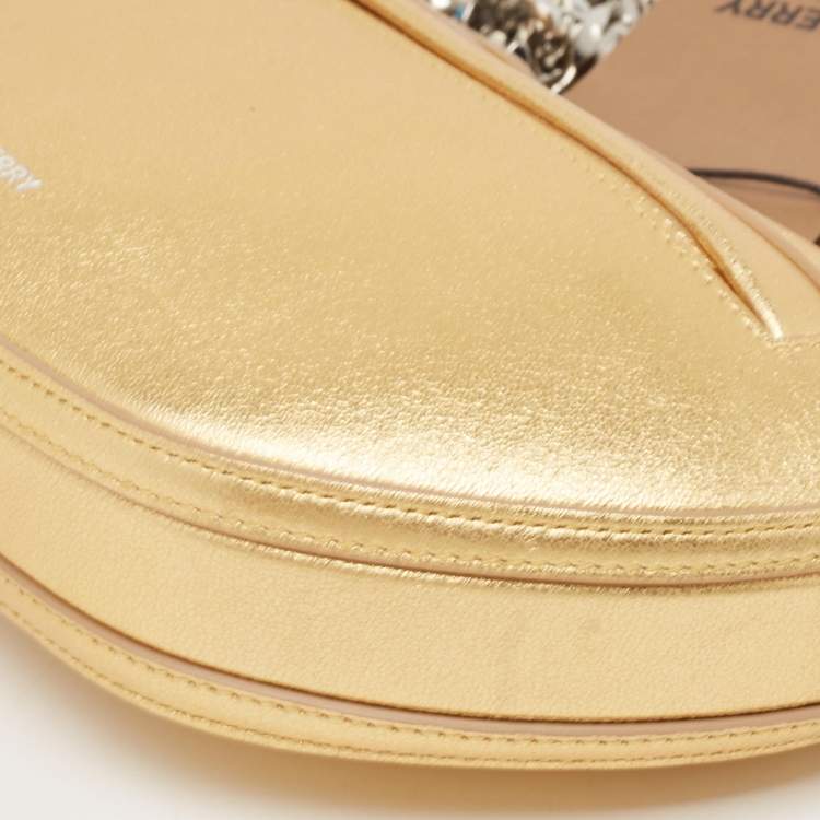 Pre Owned Burberry Gold Leather Mini Olympia Zip Chain Bag