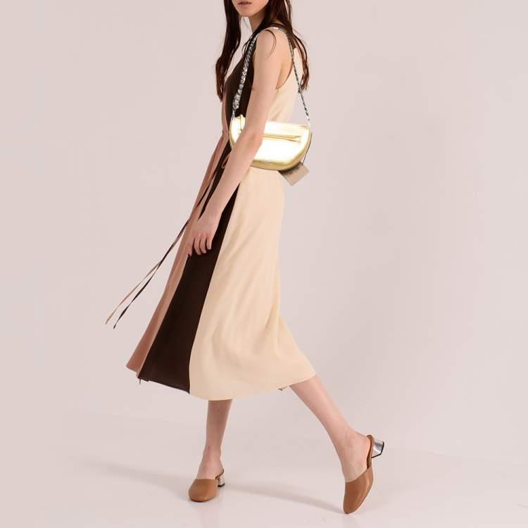 Pre Owned Burberry Gold Leather Mini Olympia Zip Chain Bag