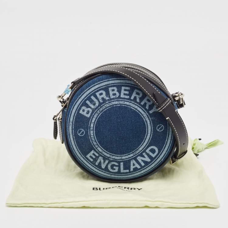 Pre Owned Burberry Blue/Black Denim and Leather Louise Round Crossbody Bag