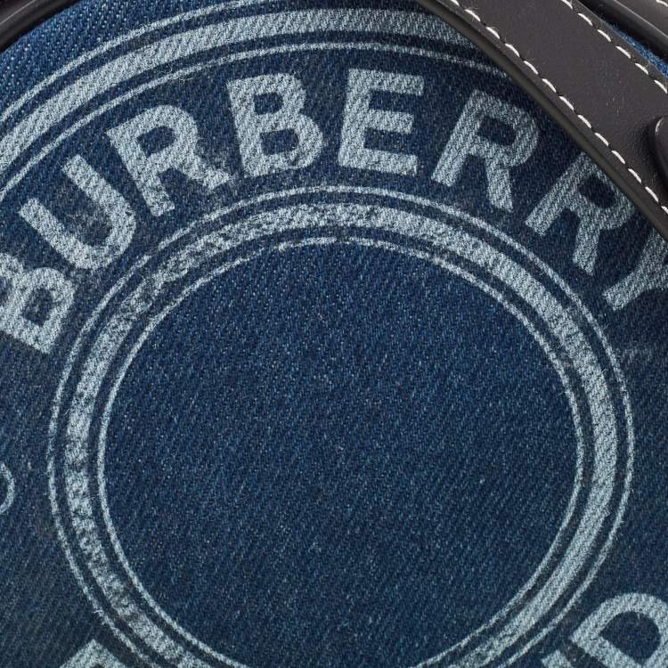 Pre Owned Burberry Blue/Black Denim and Leather Louise Round Crossbody Bag