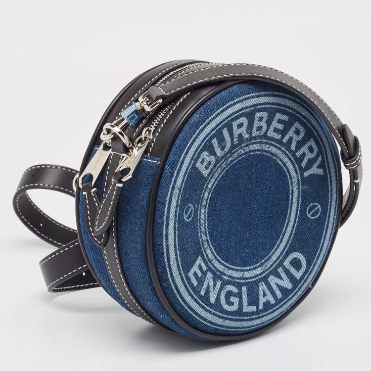 Pre Owned Burberry Blue/Black Denim and Leather Louise Round Crossbody Bag