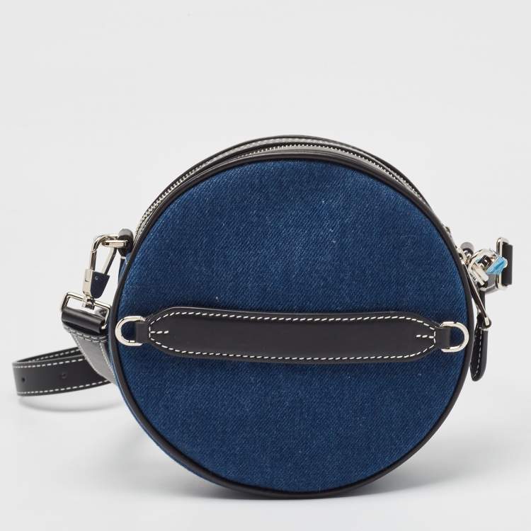 Pre Owned Burberry Blue/Black Denim and Leather Louise Round Crossbody Bag