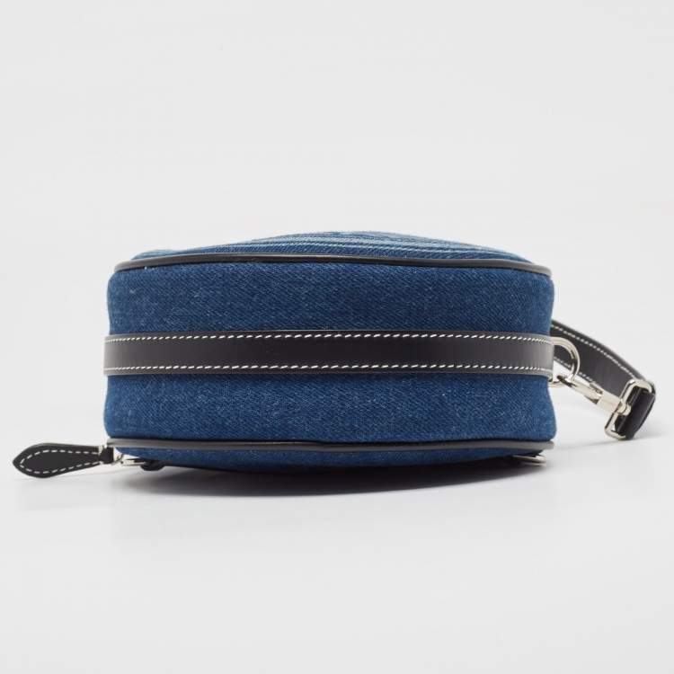 Pre Owned Burberry Blue/Black Denim and Leather Louise Round Crossbody Bag