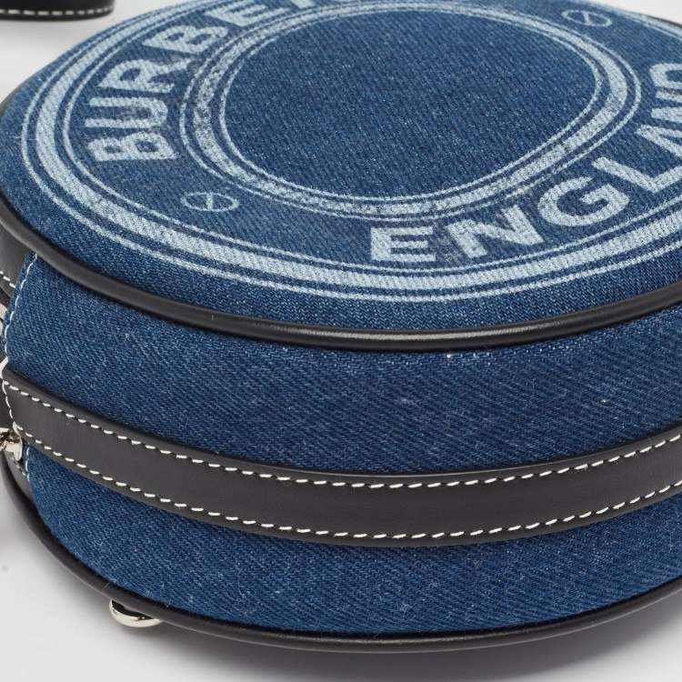 Pre Owned Burberry Blue/Black Denim and Leather Louise Round Crossbody Bag