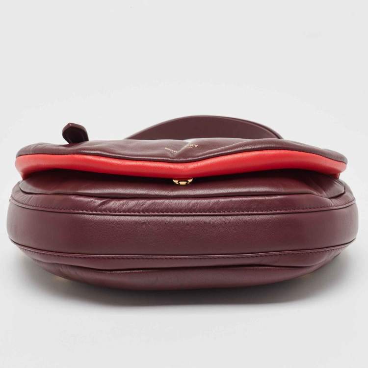 Pre Owned Burberry Maroon Leather Small Olympia Shoulder Bag