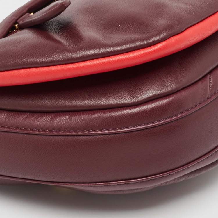 Pre Owned Burberry Maroon Leather Small Olympia Shoulder Bag