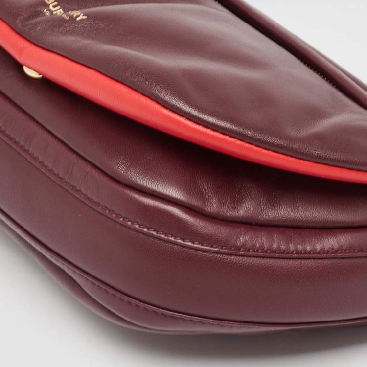 Pre Owned Burberry Maroon Leather Small Olympia Shoulder Bag
