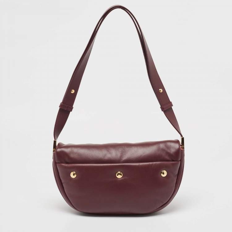 Pre Owned Burberry Maroon Leather Small Olympia Shoulder Bag