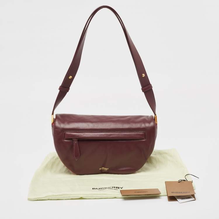 Pre Owned Burberry Maroon Leather Small Olympia Shoulder Bag