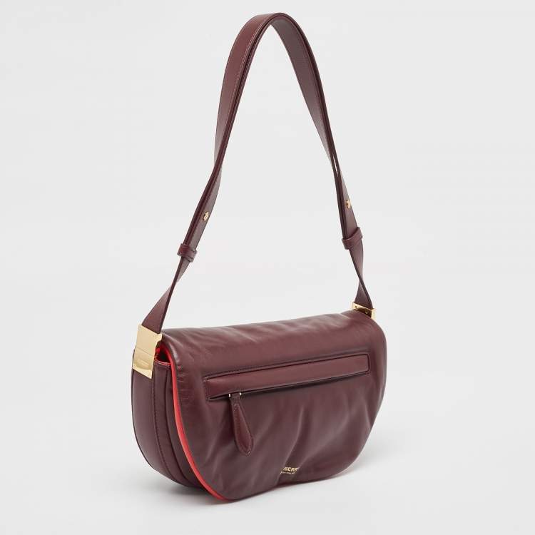 Pre Owned Burberry Maroon Leather Small Olympia Shoulder Bag