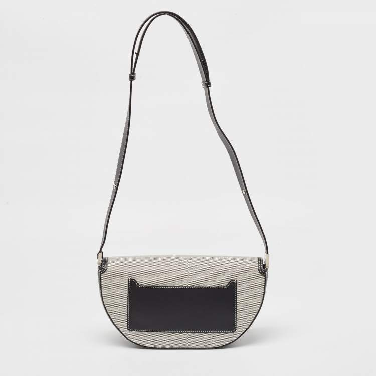 Pre Owned Burberry Black/White Canvas and Leather Small Olympia Shoulder Bag