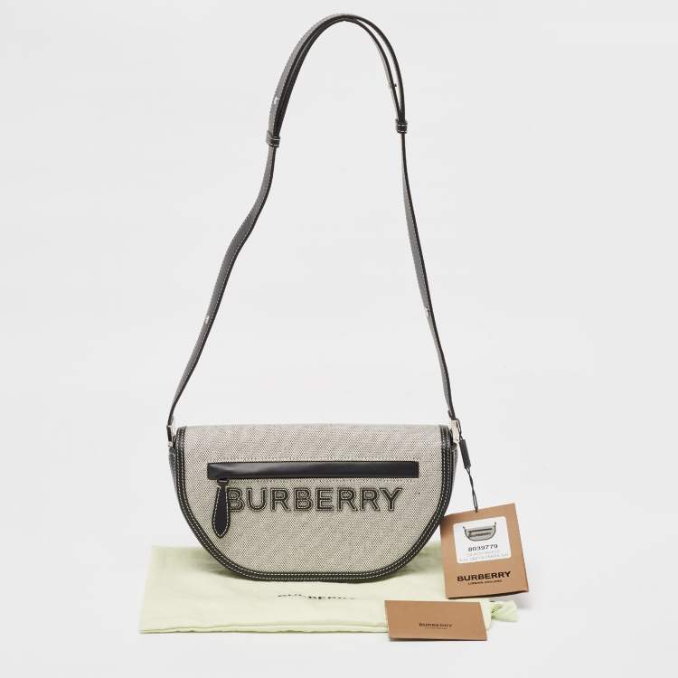 Pre Owned Burberry Black/White Canvas and Leather Small Olympia Shoulder Bag