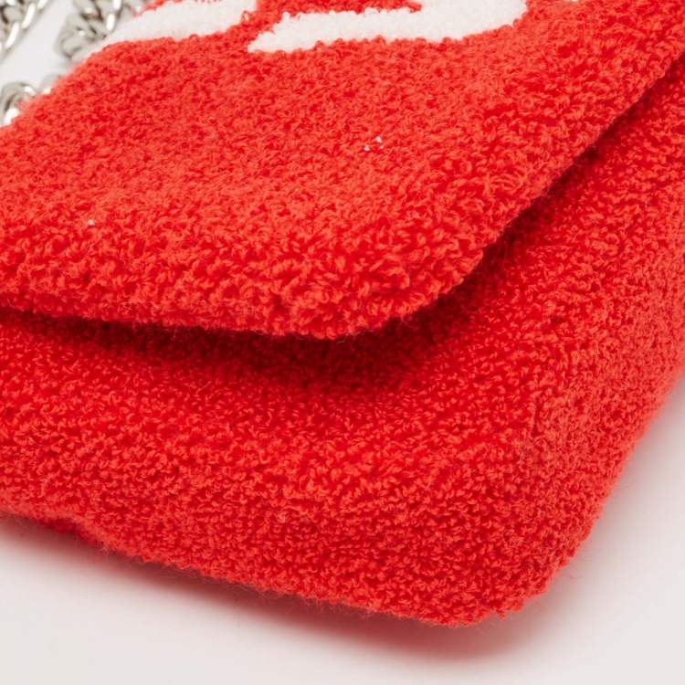 Pre Owned Burberry Red Terry Fabric Mini Love Lola Shoulder Bag
