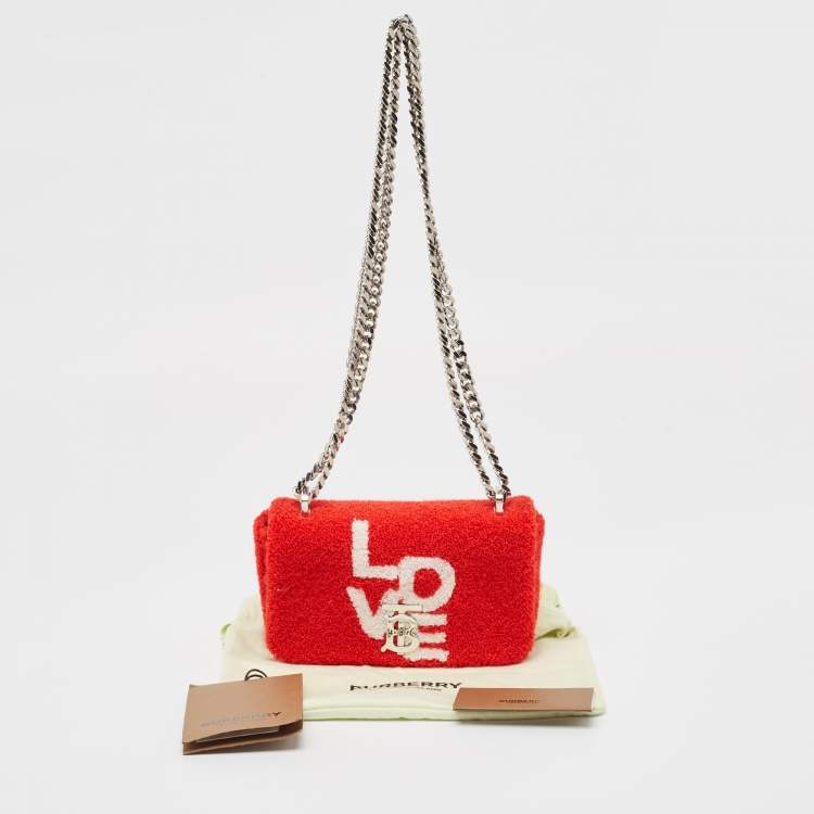 Pre Owned Burberry Red Terry Fabric Mini Love Lola Shoulder Bag