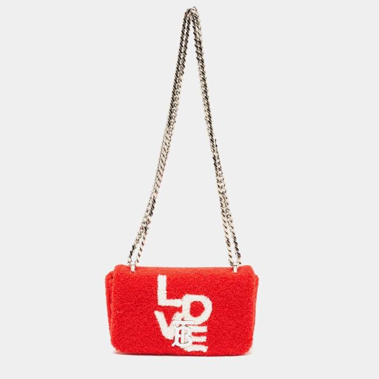 Pre Owned Burberry Red Terry Fabric Mini Love Lola Shoulder Bag