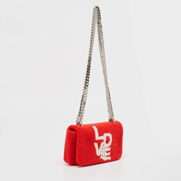 Pre Owned Burberry Red Terry Fabric Mini Love Lola Shoulder Bag