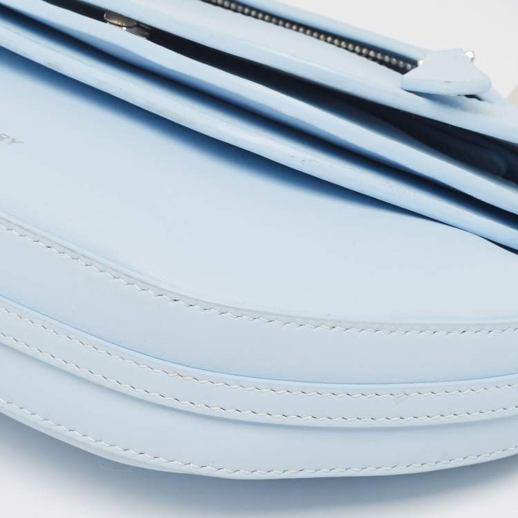 Pre Owned Burberry Pale Blue Leather Mini Double Olympia Clutch