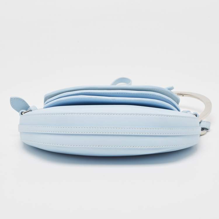 Pre Owned Burberry Pale Blue Leather Mini Double Olympia Clutch