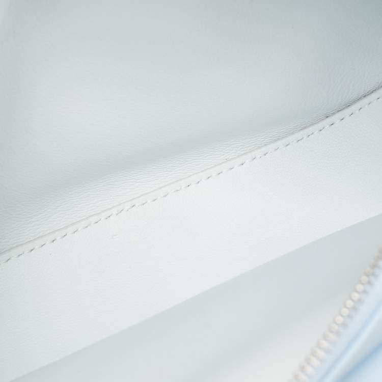 Pre Owned Burberry Pale Blue Leather Mini Double Olympia Clutch