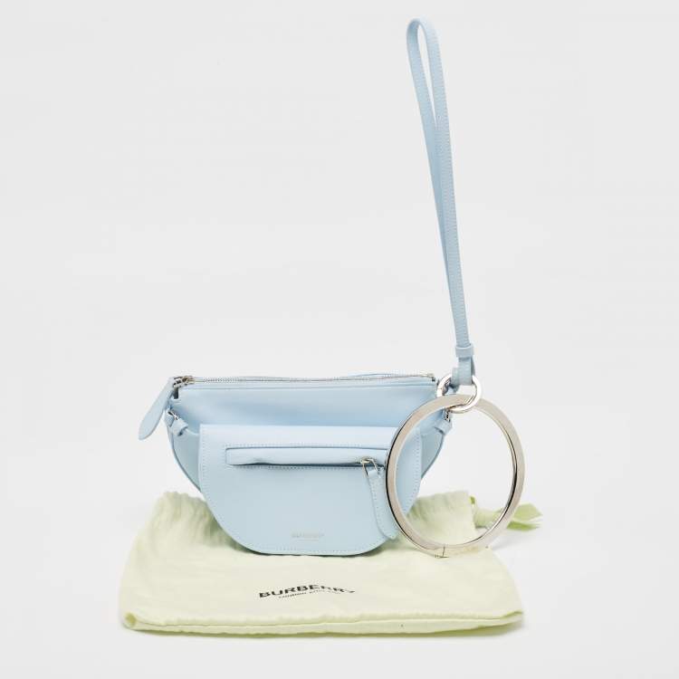 Pre Owned Burberry Pale Blue Leather Mini Double Olympia Clutch