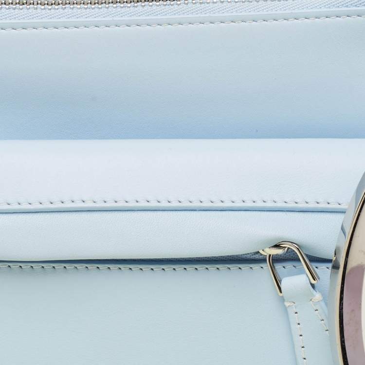 Pre Owned Burberry Pale Blue Leather Mini Double Olympia Clutch