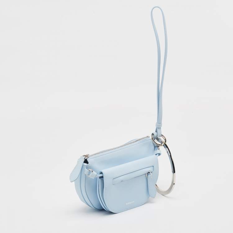 Pre Owned Burberry Pale Blue Leather Mini Double Olympia Clutch
