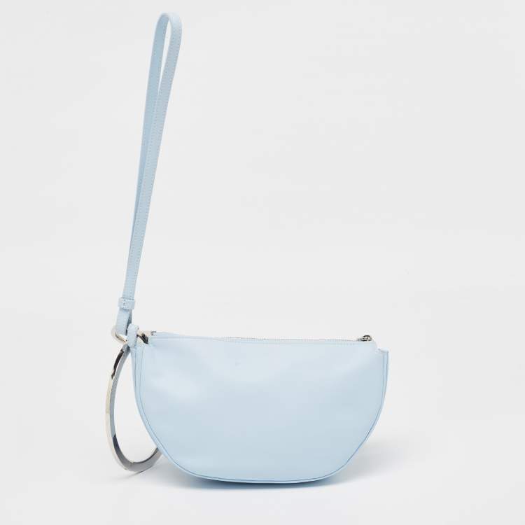 Pre Owned Burberry Pale Blue Leather Mini Double Olympia Clutch