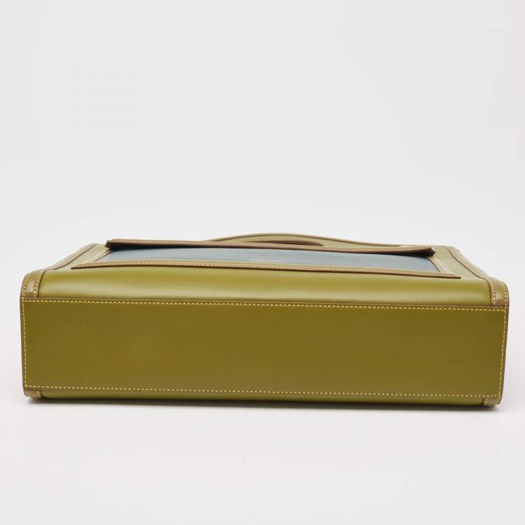 Pre Owned Burberry Green/Blue Leather Medium Pocket Bag