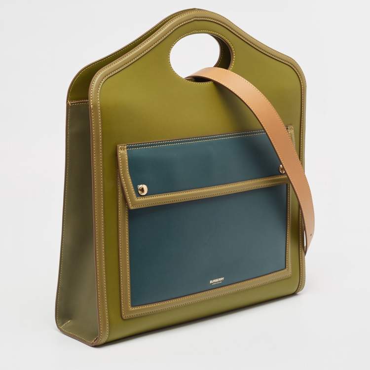 Pre Owned Burberry Green/Blue Leather Medium Pocket Bag