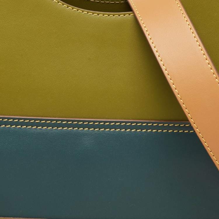 Pre Owned Burberry Green/Blue Leather Medium Pocket Bag