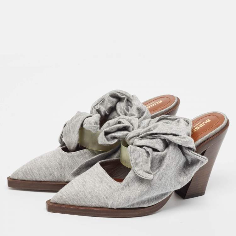 Pre Owned Burberry Grey Fabric Mule Sandals Size 37