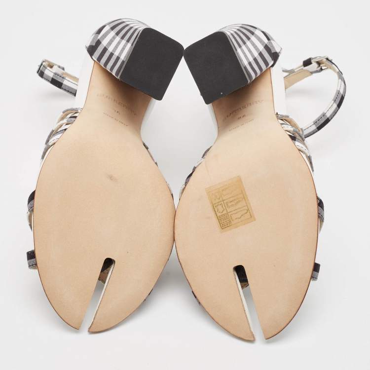 Pre Owned Burberry White/Black Canvas Hove Ankle Strap Sandals Size 36
