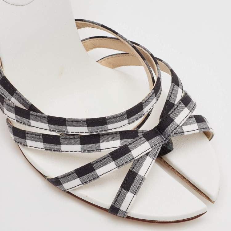 Pre Owned Burberry White/Black Canvas Hove Ankle Strap Sandals Size 36